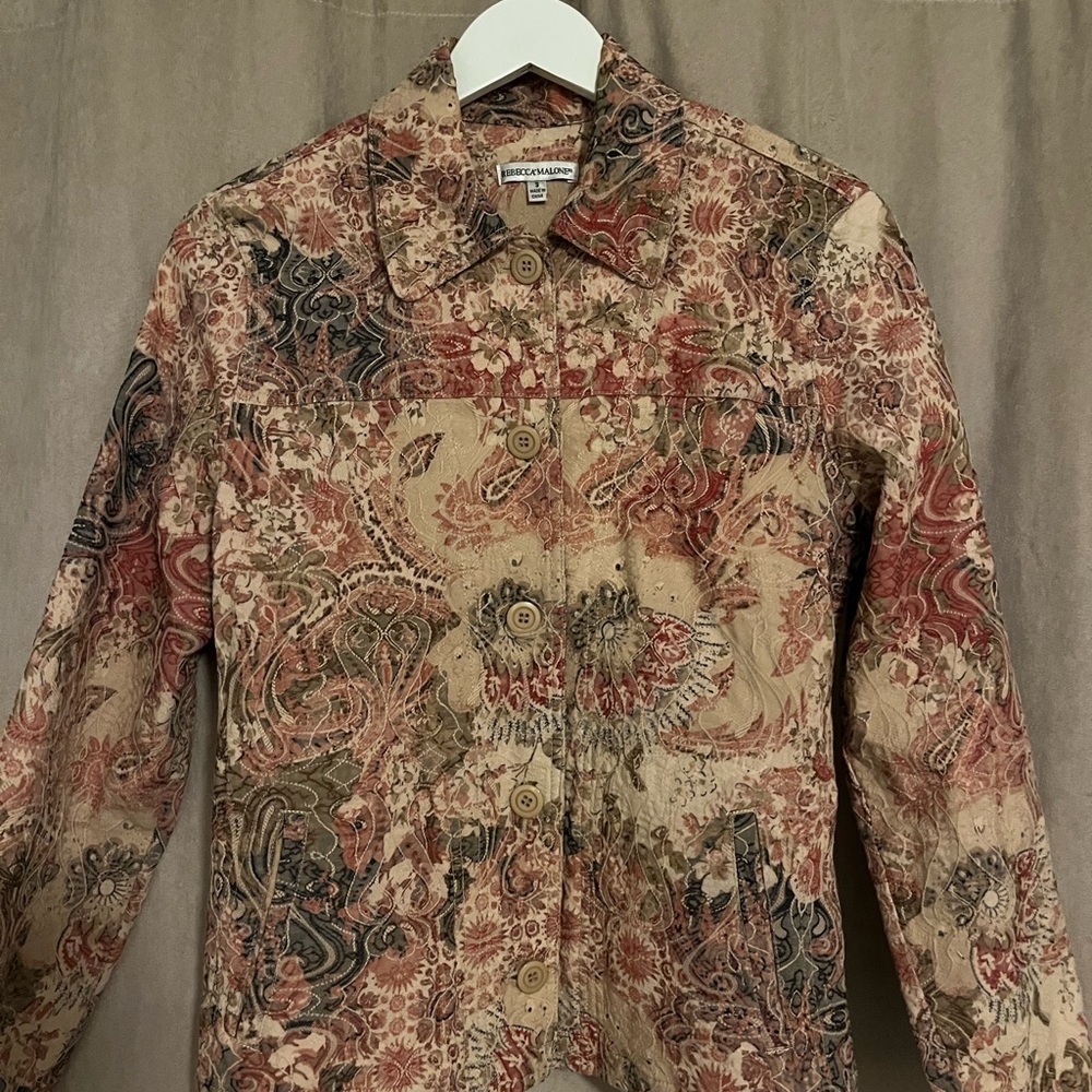 Rebecca Malone Red and Cream Jean Jacket